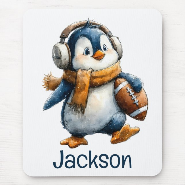 Mousepad Personalized Winter Penguin Football Kid (Frente)