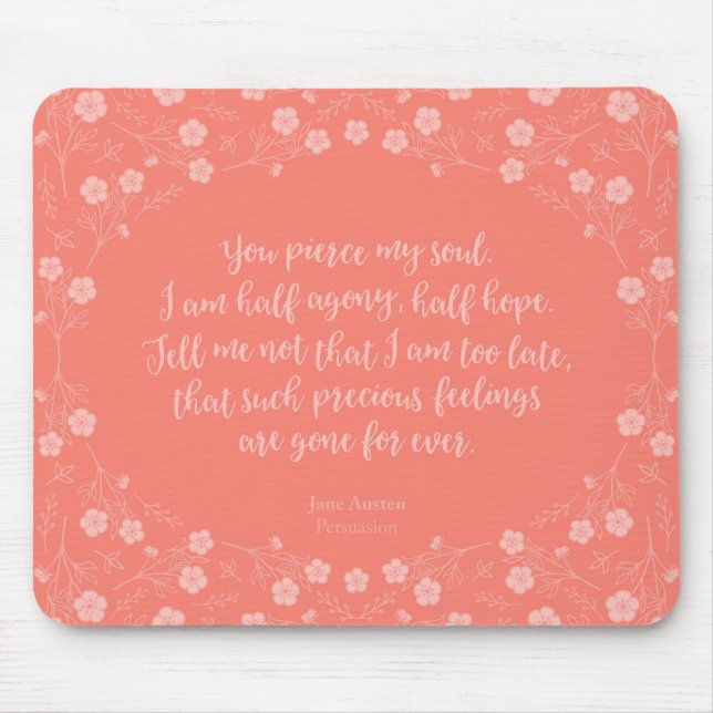 Mousepad Persuasão floral Jane Austen das citações da carta (Frente)