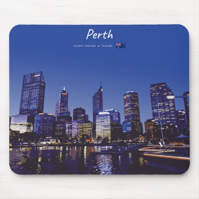 Mousepad Perth, Austrália - Silhueta da Cidade à Noite (Frente)