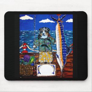 Mousepad Pesca de Marlin com Australian Shepherd