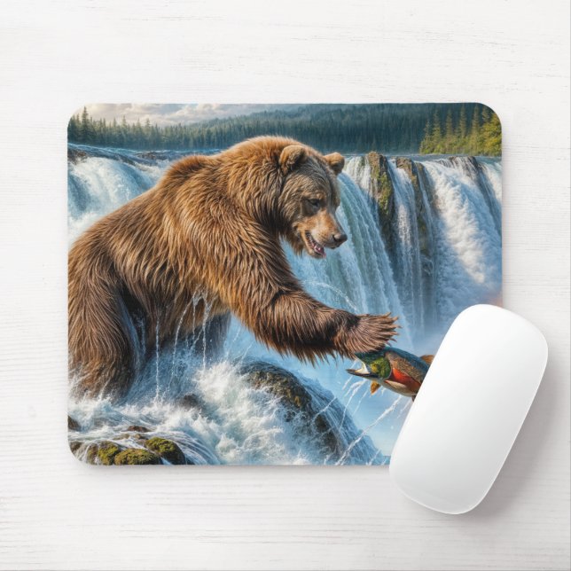 Mousepad Pesca do Urso Cinzeiro do Alasca (Com mouse)