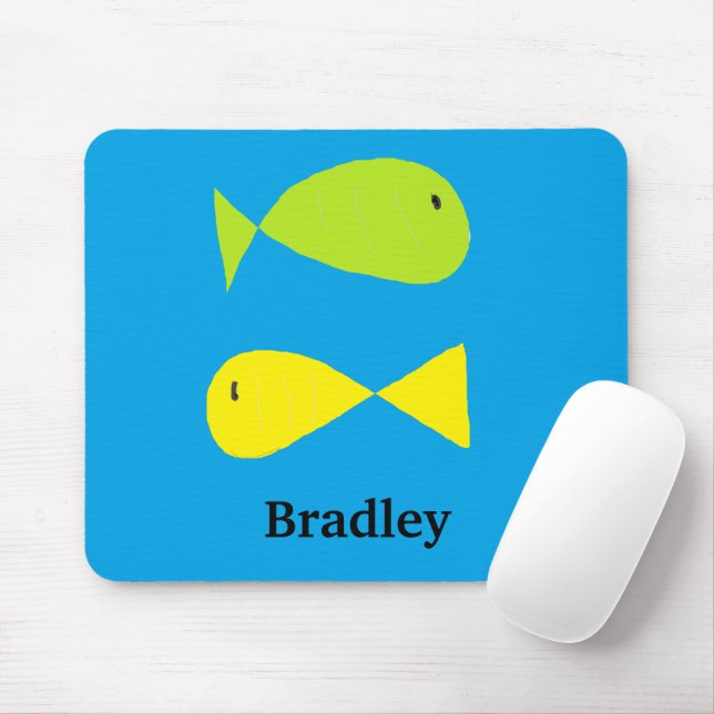 Mousepad Pescadas verdes e amarelas em azul (Com mouse)