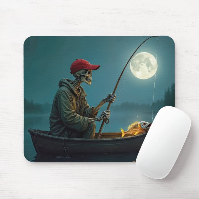 Mousepad Pescador esqueleto em barco-a-rio (Com mouse)