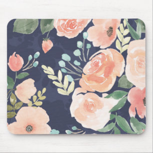 Mousepad Pêssego de florescência do prazer   & rosas &