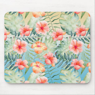 Mousepad Pêssego Rosa Amarelo Hibiscus Floral