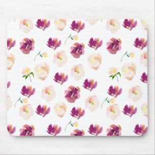 Mousepad Pêssego Rosa Borgonha Aquarela Floral