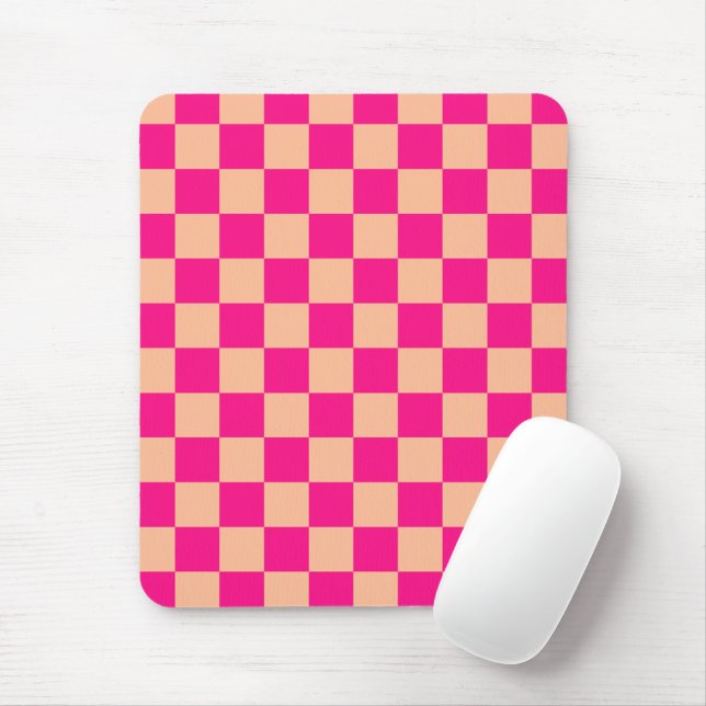Mousepad Pêssego rosa-quente dos quadrados verificados retr (Com mouse)
