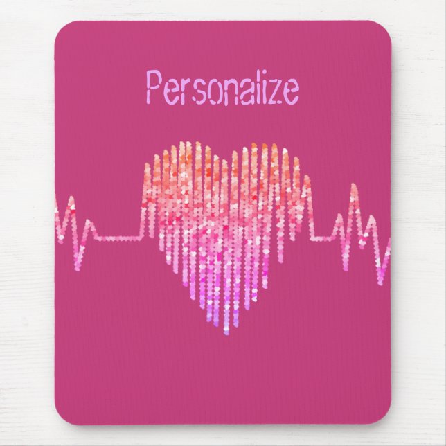 Mousepad Pêssego rosa rosa púrpura fofo com eletrocardiogra (Frente)