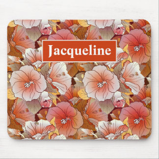 Mousepad Pêssego Tropical Elegante E Flor Branca De Hibisco