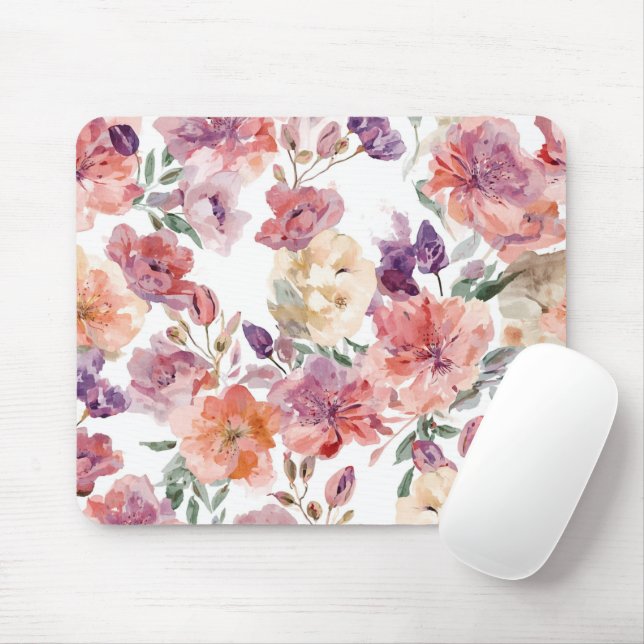 Mousepad Pétalas de Pêssego Flores em Aquarela Botânica Flo (Com mouse)