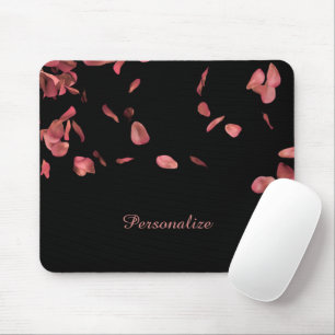Mousepad Pétalas Rosa Rosa Queda na Personalização Preta