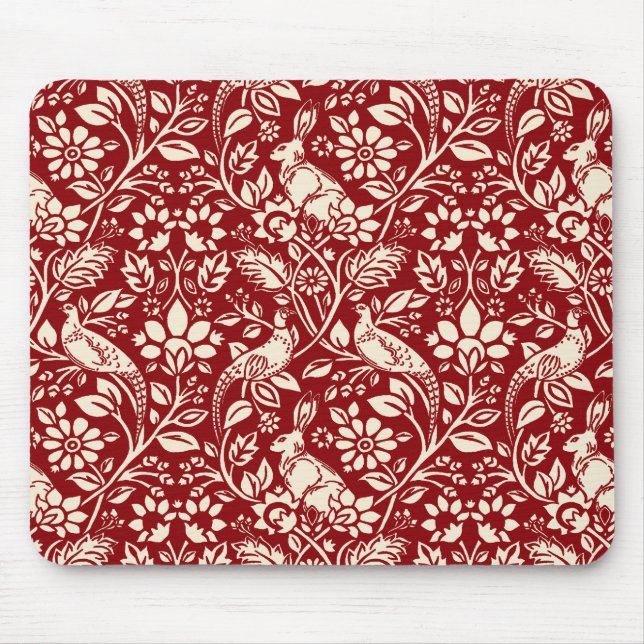 Mousepad Pheasant and Hare Patterno, Deep Red and Cream (Frente)