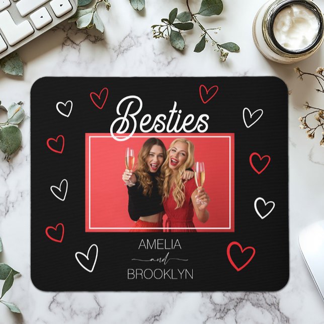 Mousepad Photo Black and Red Hearts Besties (Photo Black and Red Hearts Besties Mouse Pad)