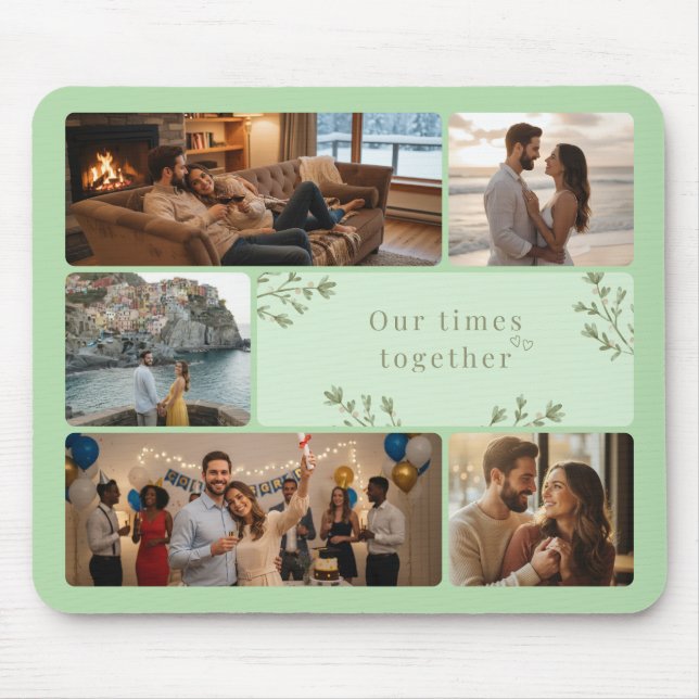 Mousepad Photo collage with 6 photos and custom Sage Green (Frente)