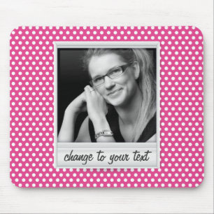 Mousepad photoframe no polkadot branco & cor-de-rosa