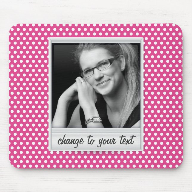 Mousepad photoframe no polkadot branco & cor-de-rosa (Frente)