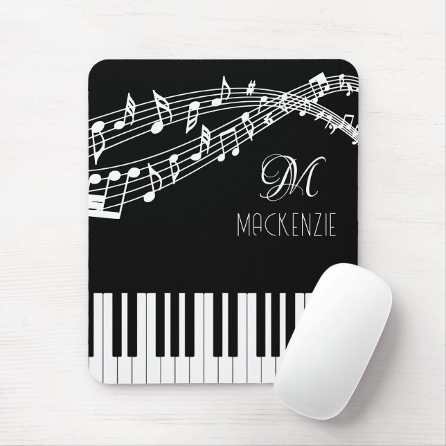 Mousepad Piano Notas de Música Nome Monograma Cor Personali (Com mouse)