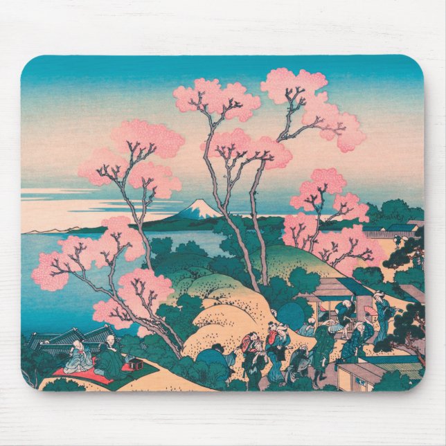Mousepad Picnic primavera sob flores de cerejeira Monte Fuj (Frente)