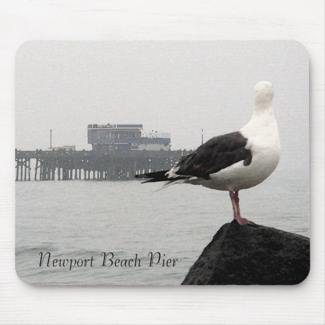 Mousepad Pier de Newport e Seagull Watercolor (Frente)