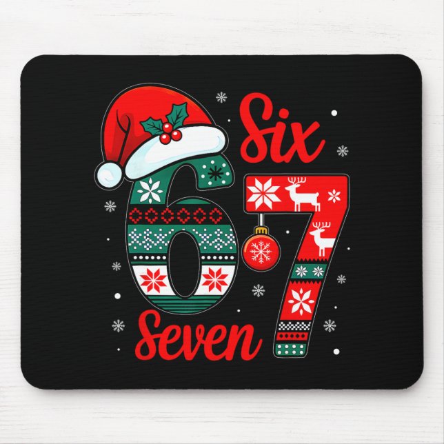 Mousepad Pijamas de Natal Engraçados Six Seven 67 Meme 6 7  (Frente)