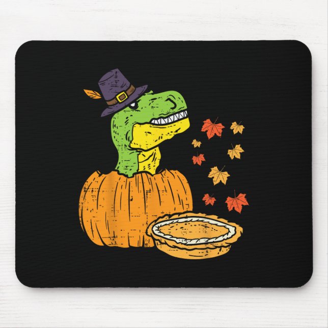 Mousepad Pilgrim Trex Dinosaur Pumpkin Pie Kid de Ação de G (Frente)
