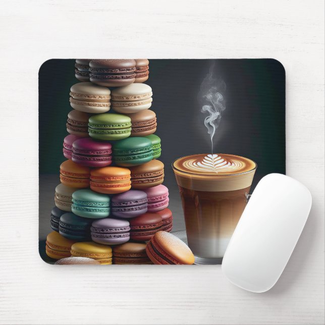 Mousepad Pilha de Macaron com Latte (Com mouse)