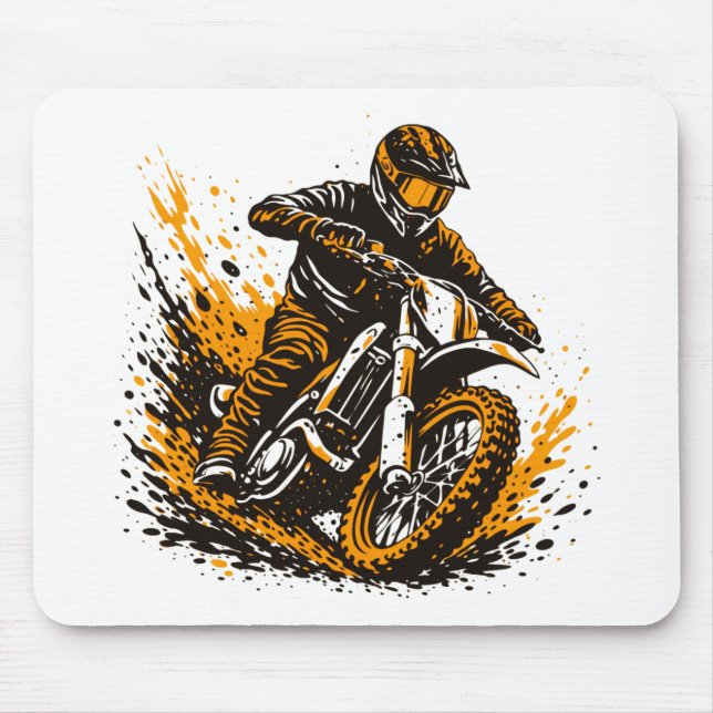 Mousepad Piloto de Motocross Derrapando na Lama (Frente)