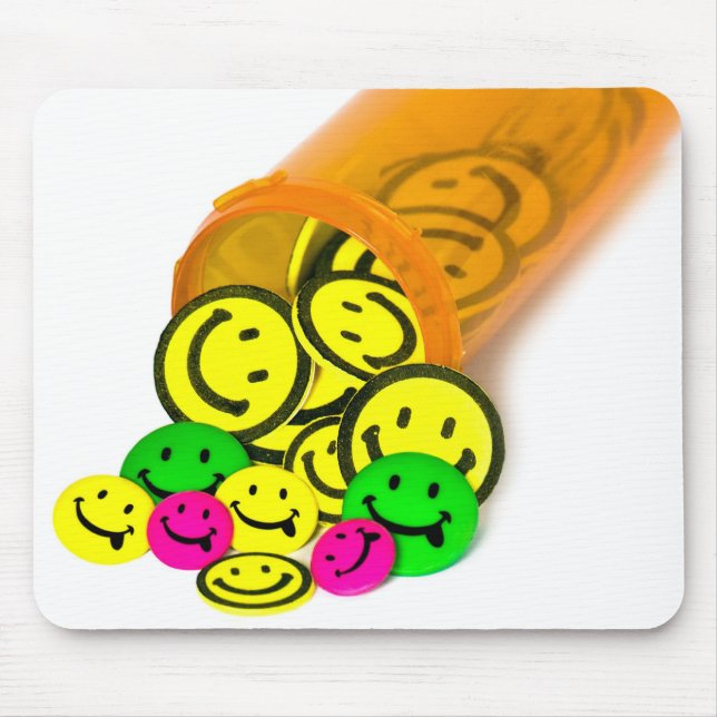 Mousepad Pílulas Felizes em Frasco de Prescrição (Frente)