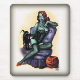 Mousepad Pin da menina do zombi do Dia das Bruxas acima