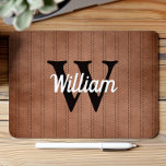 Mousepad Pinagem Laranja Queimada Pinstripe Monograma Retro<br><div class="desc">Este design apresenta um padrão de listras de pinça vintage em laranja queimado com listras tracejadas fora do preto. Personalize-o com o seu monograma inicial em fora do preto e o seu nome no guião retrô branco.</div>