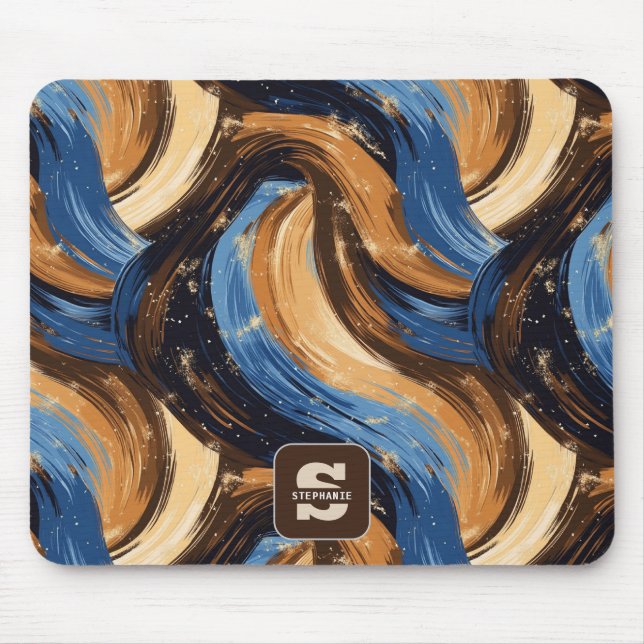 Mousepad Pincéis de Abstrato Curly em Azul e Castanho (Frente)
