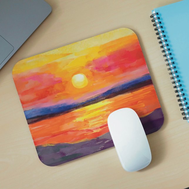 Mousepad Pincel de Aguarela do Pôr do Sol (Criador carregado)