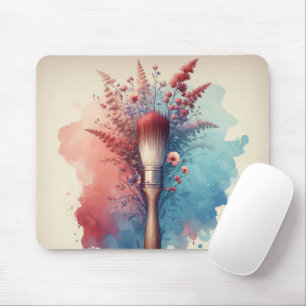 Mousepad Pincel de Aquarela com Buquê Floral