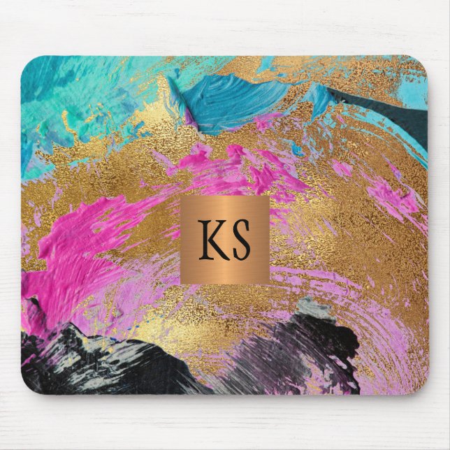 Mousepad Pincel de arte moderna derrame monograma de ouro n (Frente)