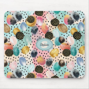 Mousepad Pincelada de Abstrato vibrante e padrão de Bolinha