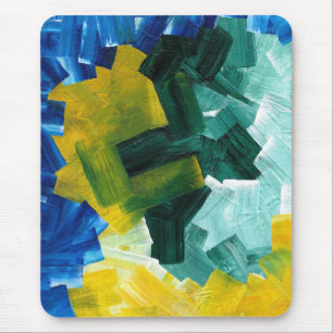 Mousepad Pinceladas Abstratas Azuis, Verdes e Amarelas