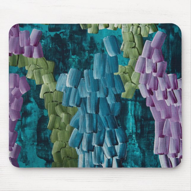Mousepad Pinceladas Abstratas em Azul, Verde e Roxo (Frente)
