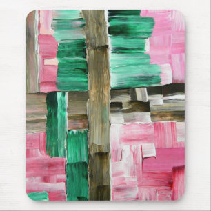 Mousepad Pinceladas Abstratas em Verde, Rosa e Marrom