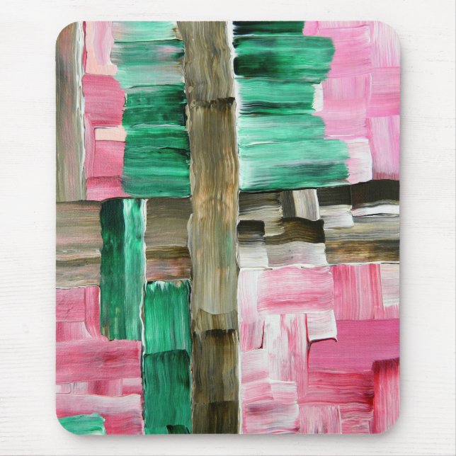Mousepad Pinceladas Abstratas em Verde, Rosa e Marrom (Frente)