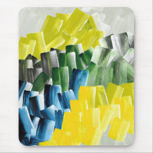 Mousepad Pinceladas Abstratas Vibrantes Amarelo, Verde & Az