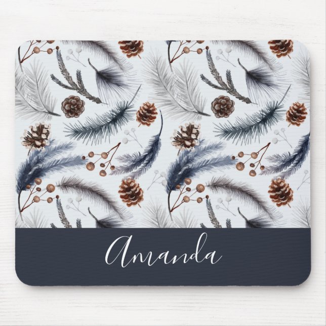 Mousepad Pine Cones & Pine Agulha Watercolor Patterno (Frente)