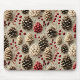 Mousepad Pinecones e Berries Vermelhos