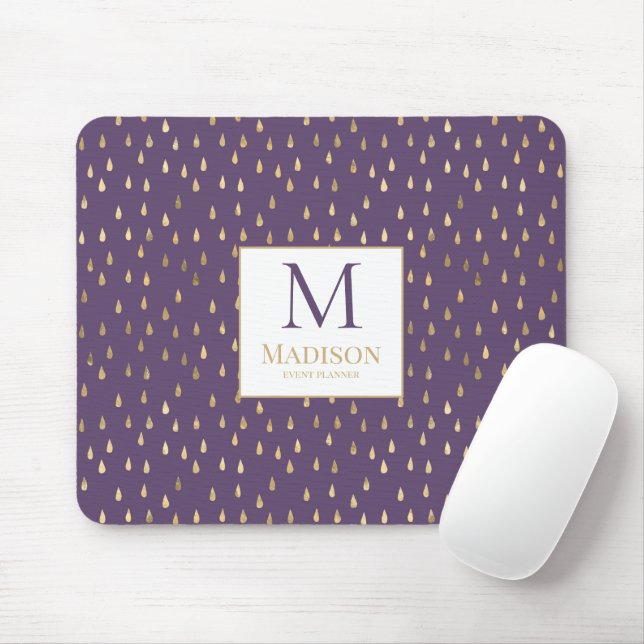 Mousepad Pingente Moderno Monograma Tendência Gold Purple (Com mouse)
