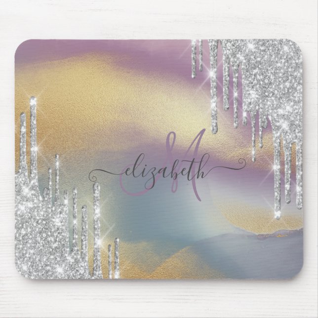 Mousepad Pingentes de Brilho Prateado Monograma Dourado Col (Frente)