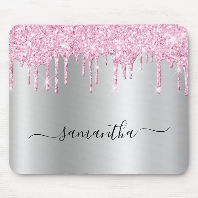 Mousepad Pingo de Brilho Rosa Pálido Revestimento Prateado (Frente)