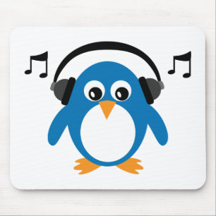 Mousepad Pinguim bonito & fones de ouvido de Dee Jay