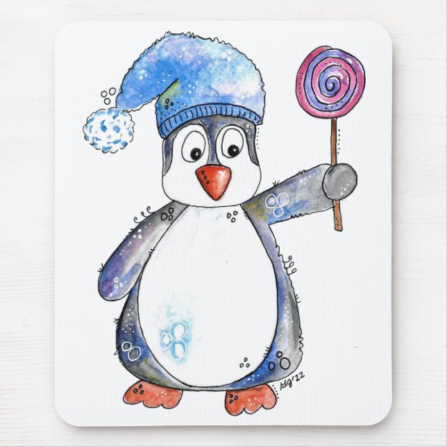 Mousepad Pinguim branco bonito com um pirulito (Frente)