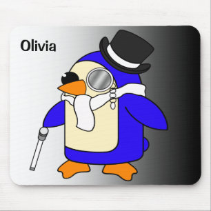 Mousepad Pinguim clássico de desenho animado, preto e branc