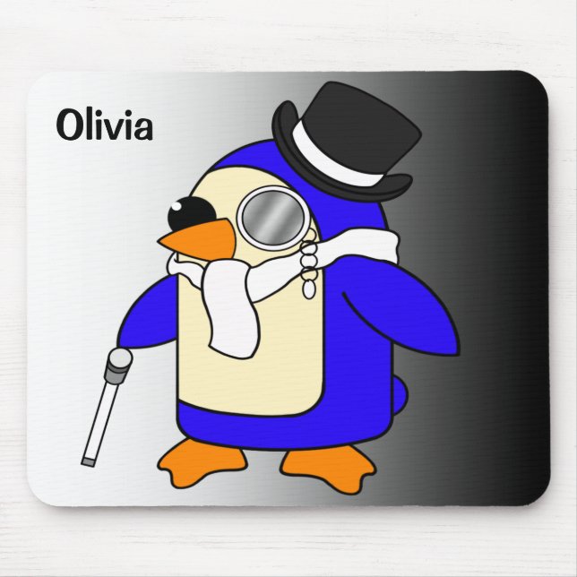 Mousepad Pinguim clássico de desenho animado, preto e branc (Frente)