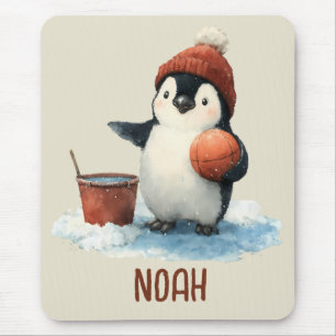 Mousepad Pinguim de Basquete de Inverno Personalizado para 